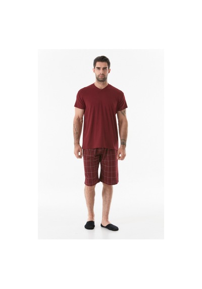 Fullamoda Ekose Desenli V Yaka Pijama Takımı 24mıcg631212242-bordo 24MICG631212242-Bordo