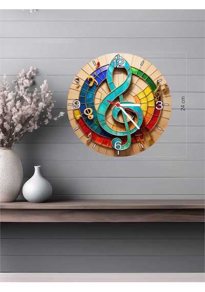3d Görünümlü Ahşap Duvar Saati V10 24x24 Cm Çok Renkli