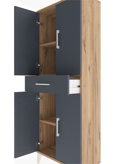 Arges Dolap 3 Raflı Tek Çekmeceli 4 Kapaklı 60x30x163 Çam-ant... Çam