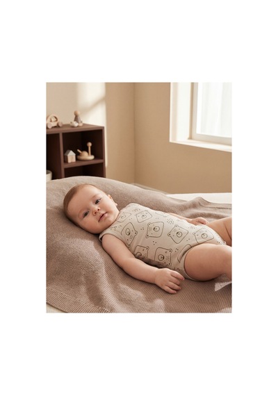 Minory Baby - 3'lü Sıfır Kol Bebek Body Seti Ayı Motifli Çok Renkli Çok Renkli