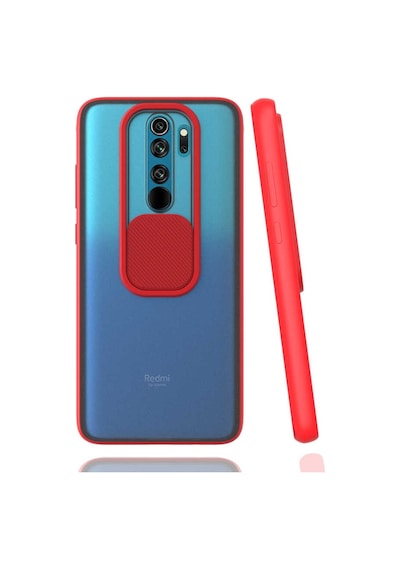 Noktaks - Xiaomi Uyumlu Xiaomi Redmi Note 8 Pro - Kılıf Slayt Sürgülü Arkası Buzlu Lensi Kapak - Kırmızı
