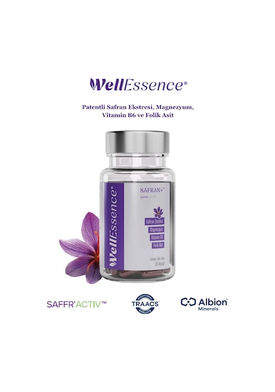 Wellessence Safran+ Safran Eki, Magnezyum, Vitamin B6 Ve Folik Asit İçeren Takviye Edici Gıda
