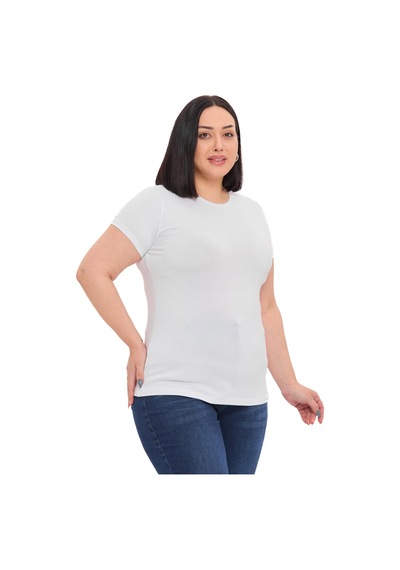Disentis Büyük Beden Bisiklet Yaka Kısa Kollu Viskon Beyaz Body Beyaz