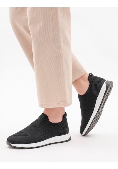 Cabani Erkek Siyah Triko Hakiki Deri Yazlık Slip-on Ayakkabı