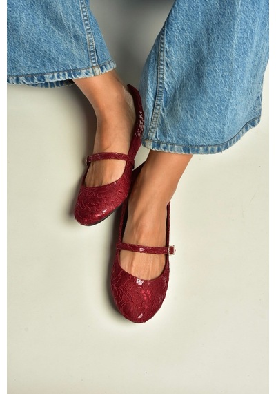 Fox Shoes Z726232704 Bordo Kumaş Bantlı Kadın Babet