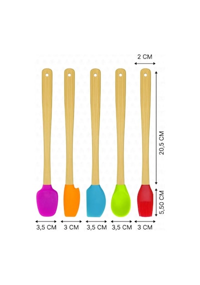 Silver Crest SPT-02 Uzun Silikon Bambu Spatula 5'li 26 CM Çok Renkli