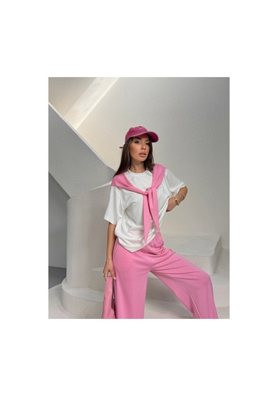 Unika Boutique Şal Yakalı Garnili Modal Kumaş Kadın Eşofman Takım Pembe