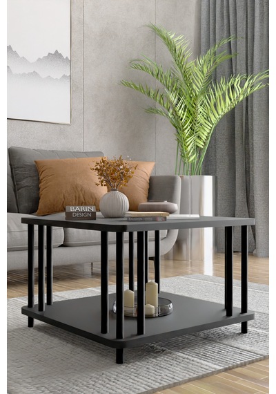 Modern Kare Orta Sehpa Çift Katlı Siyah Metal Ayaklı Salon, Ofis, Dekoratif Masa Antrasit Modern Kare Orta Sehpa Çift Katlı Siyah Metal Ayaklı Salon, Ofis, Dekoratif Masa Antrasit