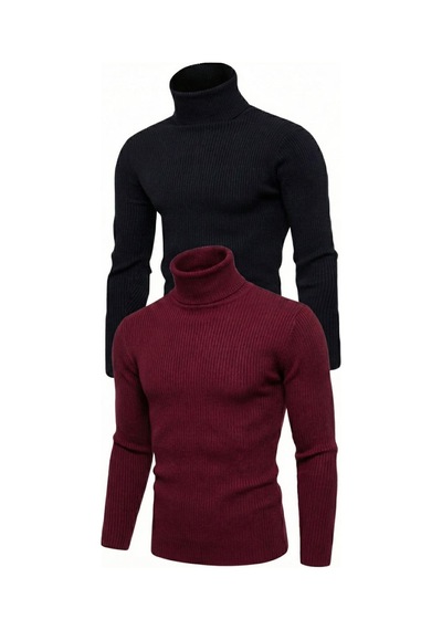 Erkek Kaşkorse Boğazlı Likralı Fitilli Slim Fit Body 2'li Set Siyah-bordo Siyah - Bordo