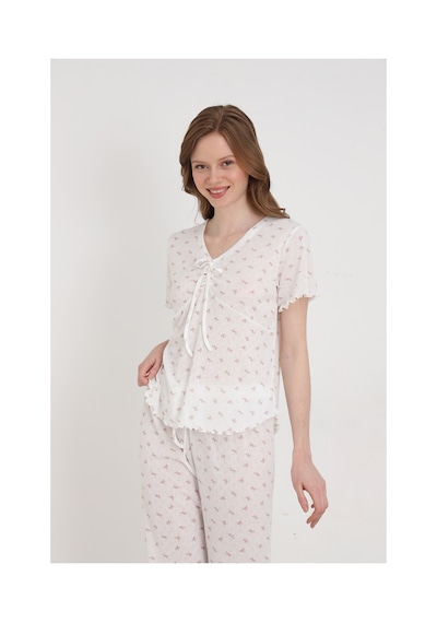 Elitol Jakarlı Viskon Bağlamalı Kadın Pijama Takımı Desenli-8