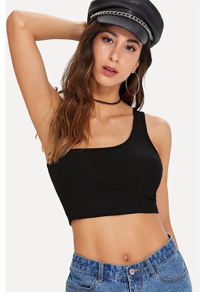 Moda Dua Kadın Siyah Tek Omuz Crop Büstiyer