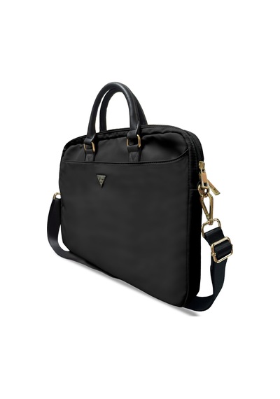 Guess 15-16 İnç Laptop Çantası Naylon Kumaş Metal Üçgen Logolu Omuz Askılı Siyah