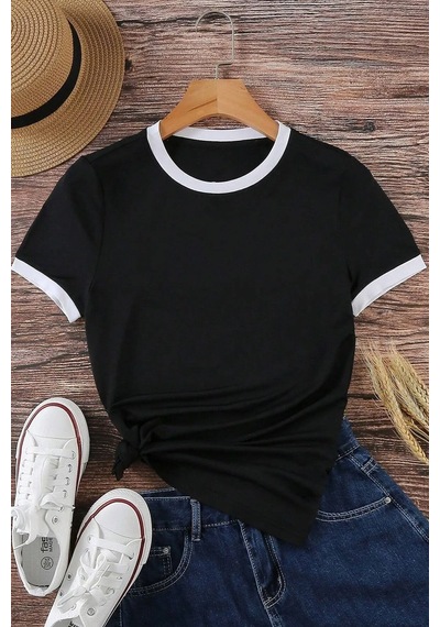 Unisex Lacivert Penye İnterlok Tişört Siyah
