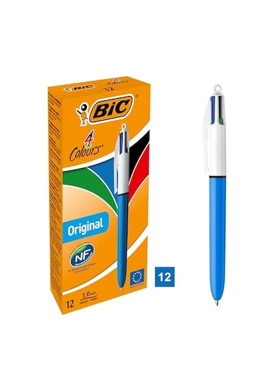 Bıc 4 Colours Medium Tükenmez Kalem, 12'li Kutu, 1.0mm Uç, Tek Kalemde Mavi, Kırmızı, Yeşil Ve Siyah Renkler ---
