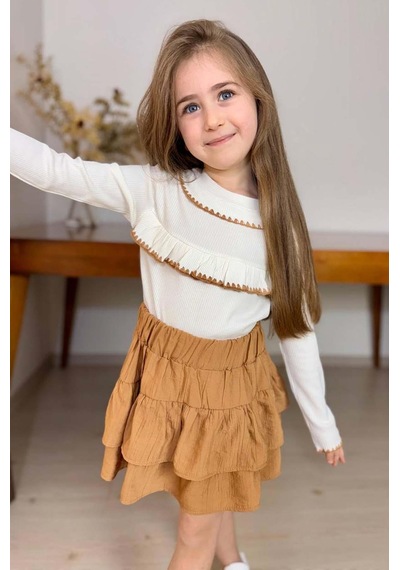 Riccotarz Kız Çocuk Bebe Yaka Göğsü Fırfırlı Fitilli Slim Kazak Üzeri Katkat Pliseli Kahverengi Etekli Takım Kahverengi Riccotarz Kız Çocuk Bebe Yaka Göğsü Fırfırlı Fitilli Slim Kazak Üzeri Katkat Pliseli Kahverengi Etekli Takım Kahverengi
