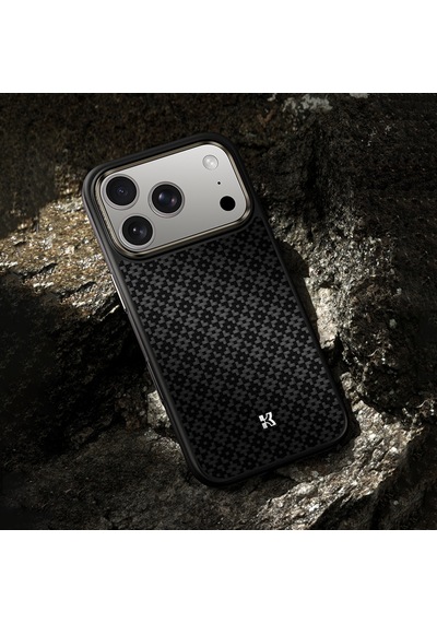Apple Uyumlu iPhone 17 Pro  Kılıf M-safe Şarj Özellikli Benks Armorpro Armorgrid Serisi Kevlar Kapak Siyah Siyah