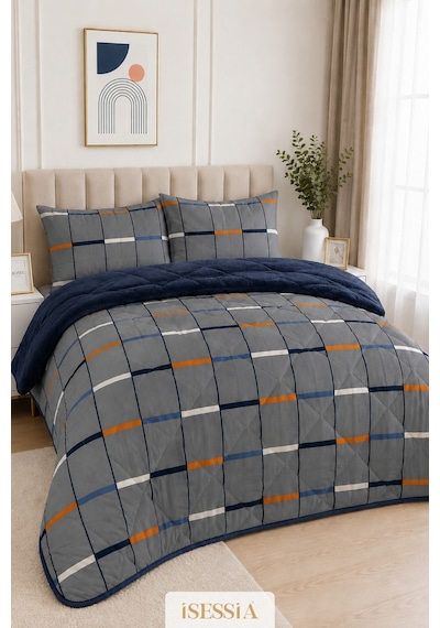 Vivelle Çift Kişilik Çift Taraflı Wellsoft Uyku Seti 2 Yastık Kılıflı Yorgan 195x215 Cm Lacivert