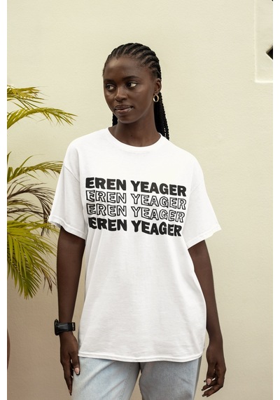Attack On Titan Eren Yeager Sırt Baskılı Unisex Oversize Anime Ti Beyaz