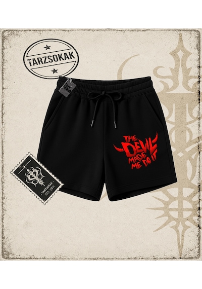 Tarzsokak Gotik & Grunge Streetwear The Devıl Made Me Do It Unisex Şort Siyah