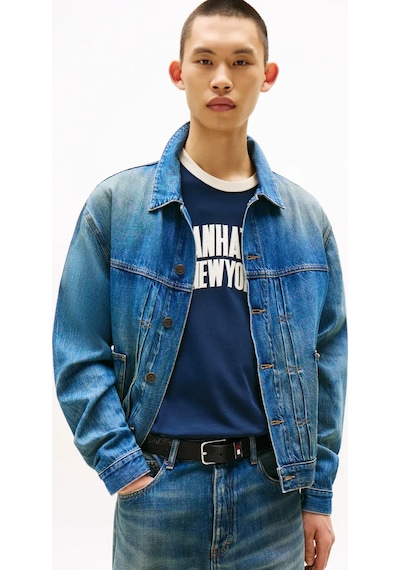 Tommy Hilfiger Pleated Trucker Jack, 1a5 Erkek Mavi Kot Ceket