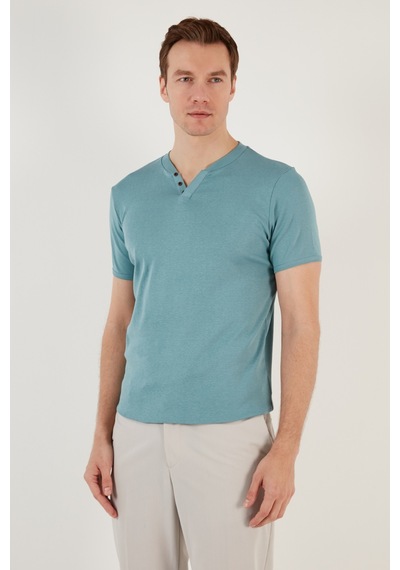 Buratti Pamuklu V Yaka Slim Fit Erkek T Shirt 5902122 Açık Mavi
