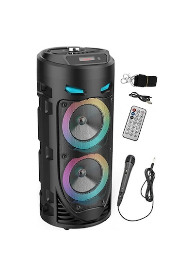 Bluetooth Hoparlör Sd Kart Usb Girişli Mikrofonlu Led Işıklı Şarjlı Kablosuz Speaker