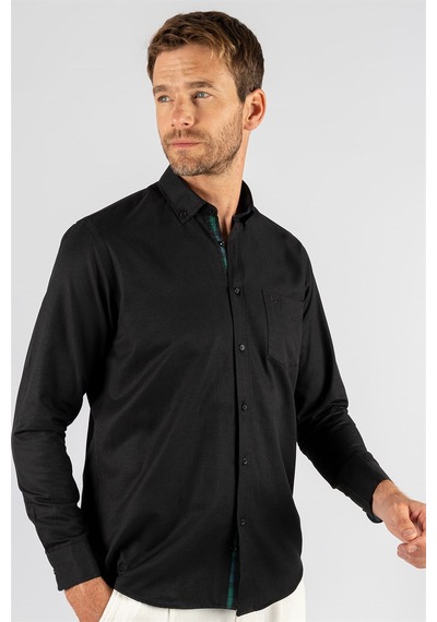 Tudors Klasik Fit Rahat Kesim Poplin Oxford Erkek Gömlek-23431 Siyah