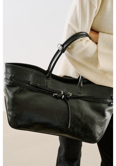Manuka Watson Kemerli Tote Çanta Siyah Aw26cnt00014-01