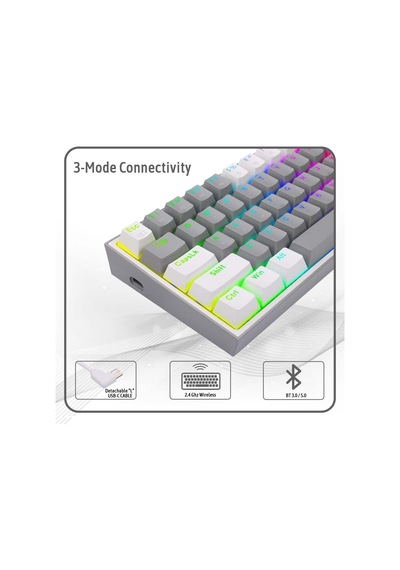Redragon K616 Fizz Pro%60 3 Mod Kablolu, 2.4 Ghz Kablosuz, Blueto