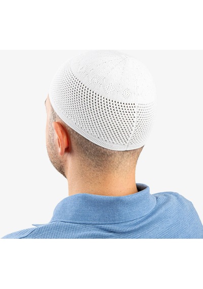 Soft Örgü Zirkon Namaz Takkesi Beyaz