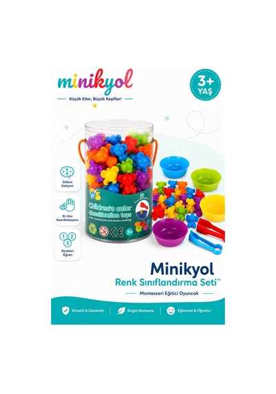 Renk Sınıflandırma Seti Montessori Eğitici Oyuncak Duyusal Gelişim Cımbızlı Renk Eşleştirme Oyunu 3+ Yaş