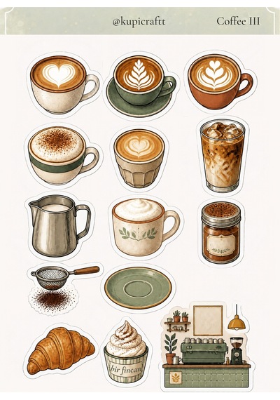 5 Sayfa Coffee & Matcha Temalı Sticker Set Coffee Break Ajanda Scrapbook Journal 0