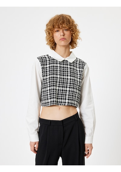 Koton Crop Bluz Gömlek Yaka Uzun Kollu Tüvit Kumaş Detaylı Slim Fit Siyah Ekose 5wal60002ıw Koton Crop Bluz Gömlek Yaka Uzun Kollu Tüvit Kumaş Detaylı Slim Fit Siyah Ekose 5wal60002ıw