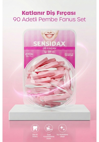 Sensidax Katlanır Diş Fırçası Klinikler Eczaneler 90 Adetli Pembe Fanus Set