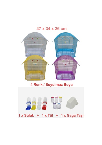 Tls Pet Muhabbet Kuşu Kafesi İki Kapılı Renkli 47 x 34 x 26 Cm