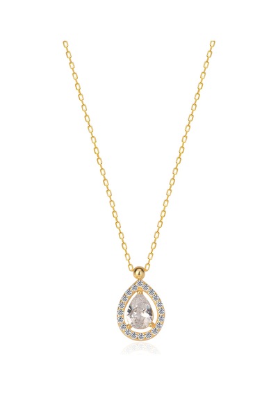 Pırlanta Montür Damla Taşlı Kenarları Taş Süslemeli 14 Ayar Altın Kaplamalı Gümüş Kolye Gold - Rose Gold - Gümüş