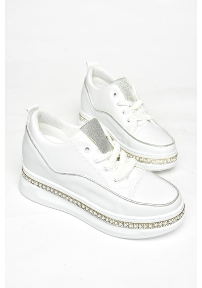 Fox Shoess602008704 Beyaz Kumaş Kalın Tabanlı Spor Ayakkabı Sneakers Beyaz