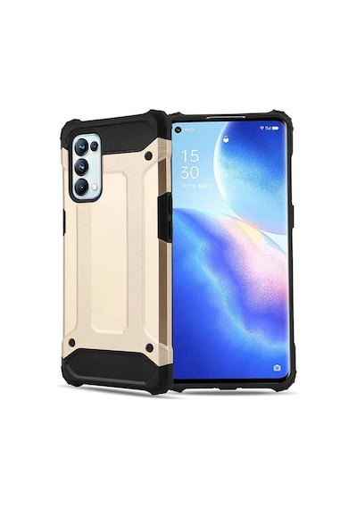 Noktaks - Oppo Uyumlu Oppo Reno 5 Pro 5g - Kılıf Çift Katman Zırh Tank Crash Military Kapak - Gold