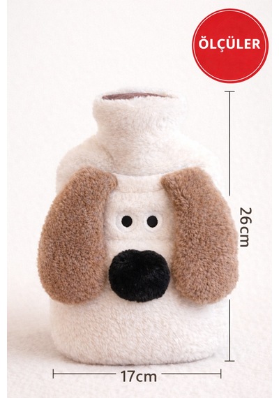 Beyaz Gromit Figürlü Eldivenli Sıcak Su Torbası Peluş Kılıflı, Karın El Isıtıcı Renkli