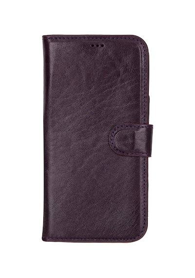Bloomcase Apple Uyumlu iPhone 16 Pro Max Burgundy Hakiki Deri Cüzdanlı Telefon Kılıfı Mor