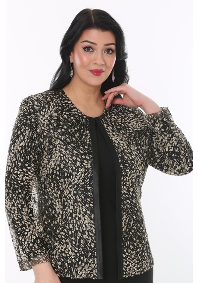 Ladies First Büyük Beden 3755 Siyah-altın Ceket+bluz Takım 001
