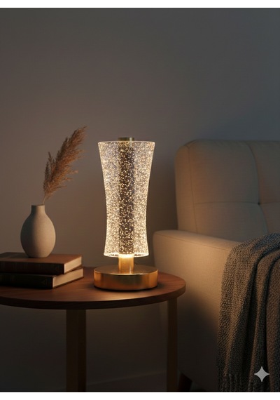 Şarjlı Dekoratif Camlı Masa Lambası - 3 Modlu Led Aydınlatma Renkli