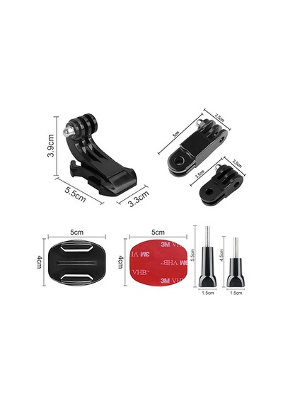 Gplus Bs08yvj 8 Parça Flat Zemin Düz Yüzey Vidalı J-hook Açılı 3 Yollu Aksiyon Kamera Uyumlu 3m Yapışkanlı Motor Kask Bağlantı Seti Siyah