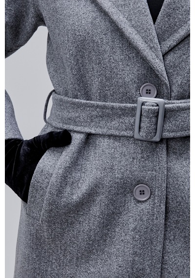 Gri Premium Oversize Kemerli Kaşe Kaban Gri