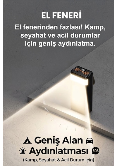 30.000 Mah Powerbank Güneş Enerjili Solar Hızlı Şarj Göstergeli El Fenerli Taşınabilir Batarya 22.5w Siyah
