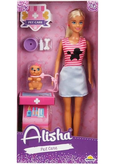 3384 SUN-RST-SIS-Minik Alisha  Bebek Veteriner Aksesuarlı Set 29 cm  2A- Sunman