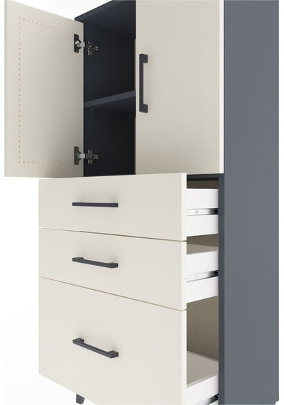 Arges Dolap 2 Raflı 3 Çekmeceli 2 Kapaklı 60x30x134 Antrasit-aytaşı Antrasit