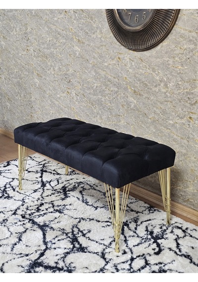 Zafir Gold Tel Ayaklı 90 Cm Puf Bench - Puf - Bench - Kasalı Oturak - Oturak - Yatak Ucu Puf Siyah