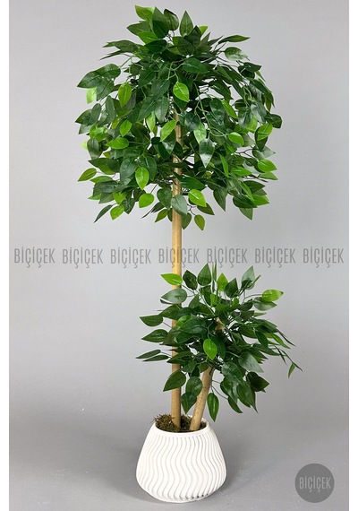 Yapay Benjamin Ağacı 140cm Spiral Saksıda Leylek Model Beyaz