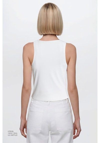 Ac&co / Altınyıldız Classics Kadın Ekru Standart Fit Normal Kesim Bisiklet Yaka Crop Body